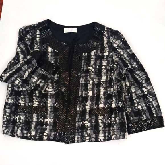 Badgley Mischka black/white tweed, wool,sequin jacket/skirt set size 12 - Picture 7 of 11